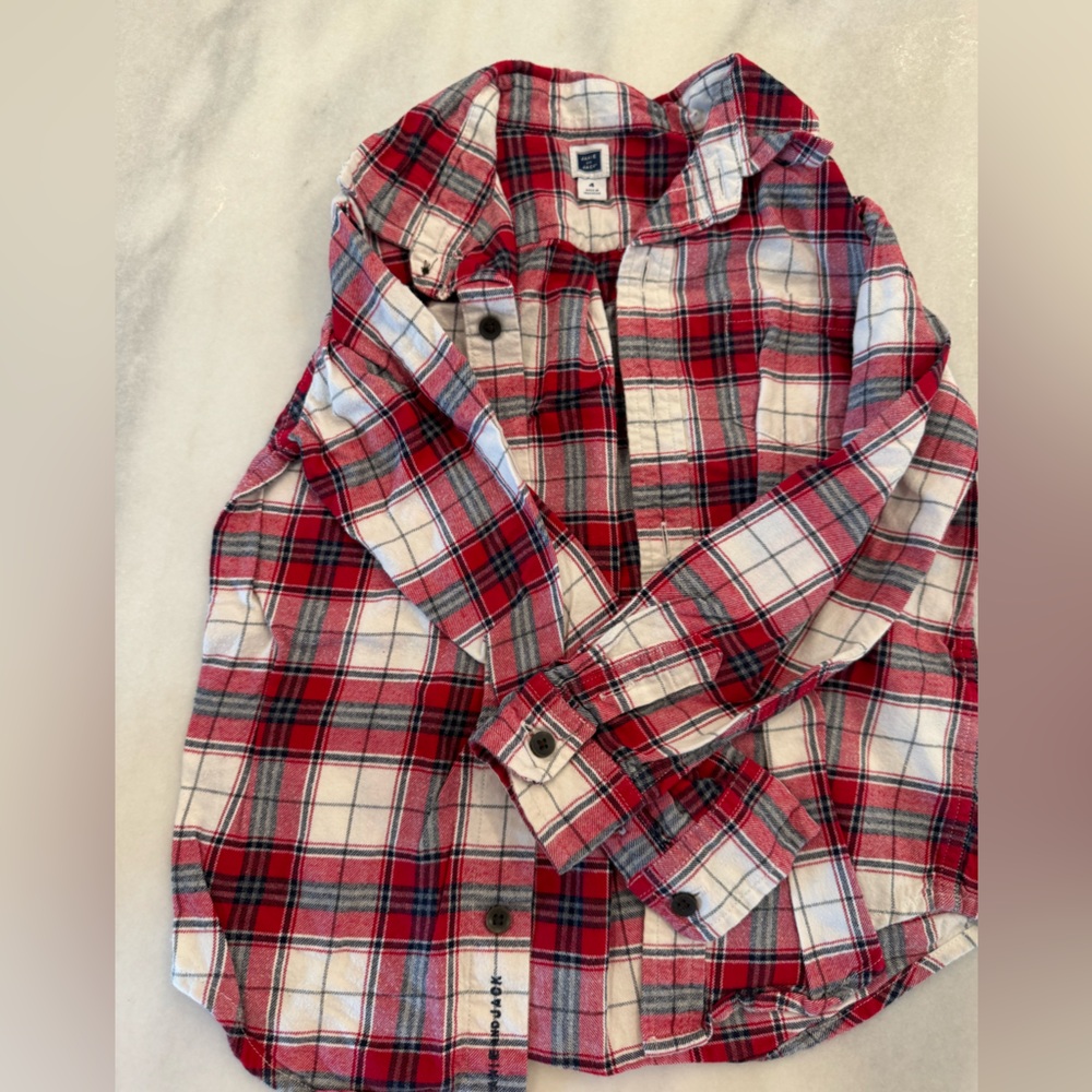 Janie And Jack  Boys Red Plaid Flannel Button Down Shirt. Size 4